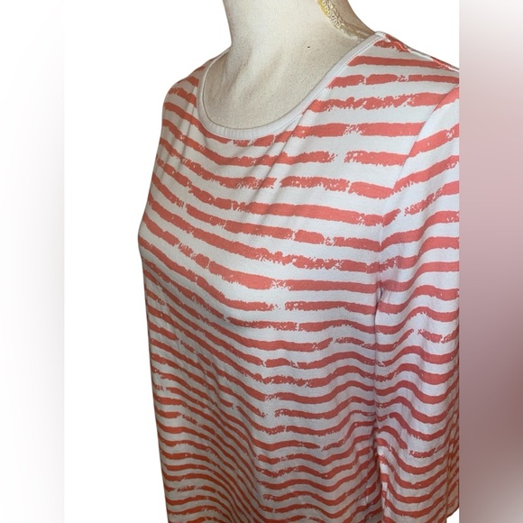 Appleseed’s Essential Cotton Striped 3/4 Length Sleeve Tunic Coral/White SZ PL - Picture 3 of 5